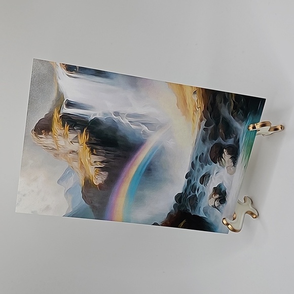 4x4 Waterfall with Rainbow Wall Art Illustration Watercolor Oil Painting Print - Picture 7 of 7